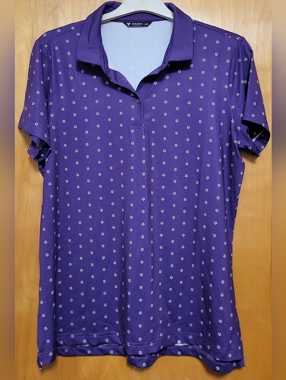 Level Wear - WOMEN Purple Polo with White Micro Floral Print Size XL